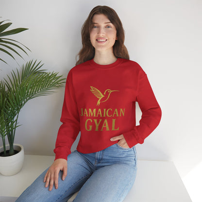 Jamaican Gyal Crewneck Sweatshirt — Gold Hummingbird Graphic