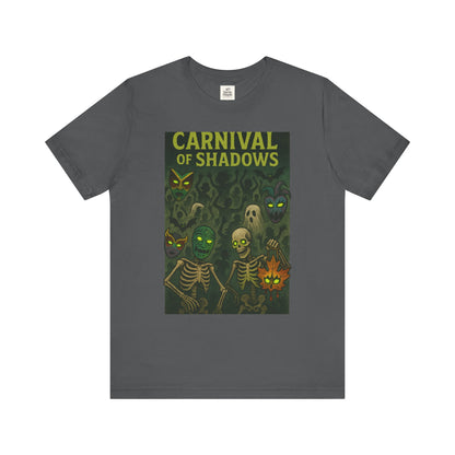 Carnival of Shadows Graphic Tee, Spooky Halloween Shirt, Unisex T-Shirt, Fun Autumn Wear, Perfect for Parties, Horror Lovers Clothing