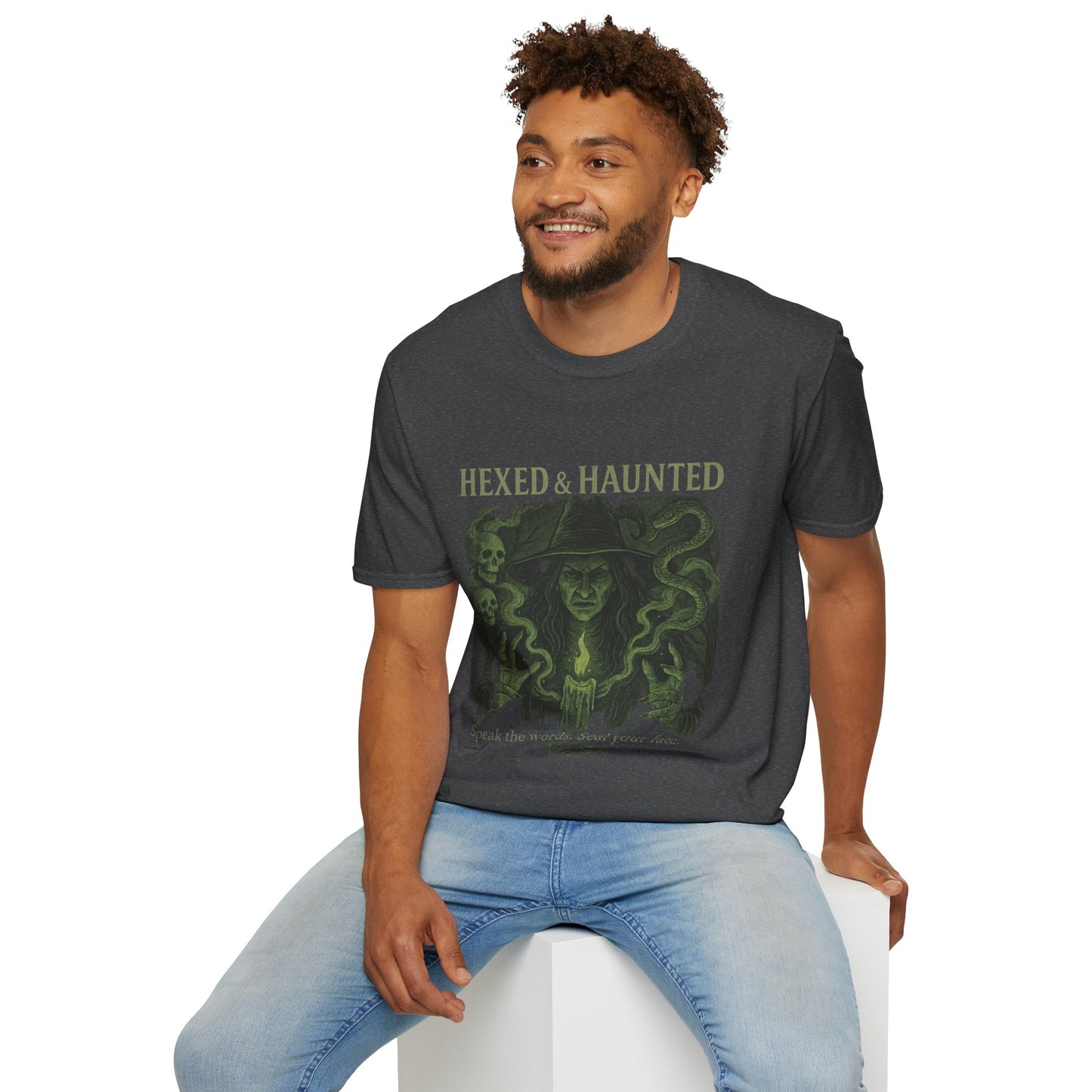 Hexed & Haunted Unisex Softstyle T-Shirt | Witchy Graphic Tee, Halloween Shirt, Spooky Apparel, Unique Gift, Casual Wear