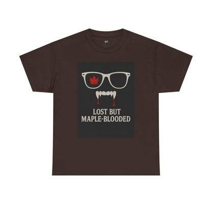 Unisex Heavy Cotton Tee with Vampire Design - Lost but Maple-Blooded Shirt for Halloween, Casual Wear, Gifts, Spooky Season, Unique Fashion