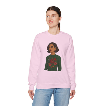 Cozy Holiday Floral Sweatshirt, Unisex Crewneck, Casual Gift, Winter Comfort, Christmas Apparel, Autumn Fashion, Everyday Style
