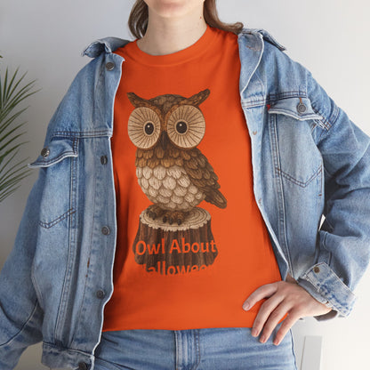 Halloween Owl Tee, Perfect for Fall Celebrations, Unisex Cotton Shirt, Cute Gift for Owl Lovers, Halloween Party Apparel, Fun Autumn Wear
