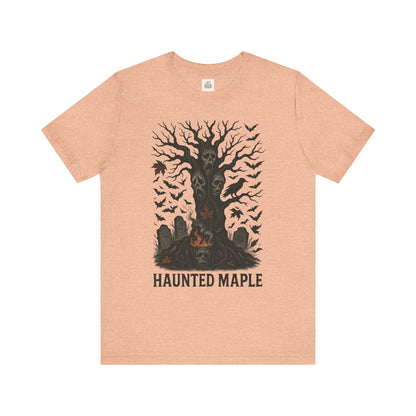 Haunted Maple Tee - Unisex Jersey Short Sleeve T-Shirt for Fall, Halloween, Spooky Vibe, Ghost Lovers, Unique Gift