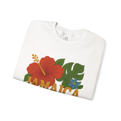Tropical Crewneck Sweatshirt: Jamaica & Maple Floral Design, Unisex Comfort, Gift for Nature Lovers, Travel Souvenir, Summer Relaxation