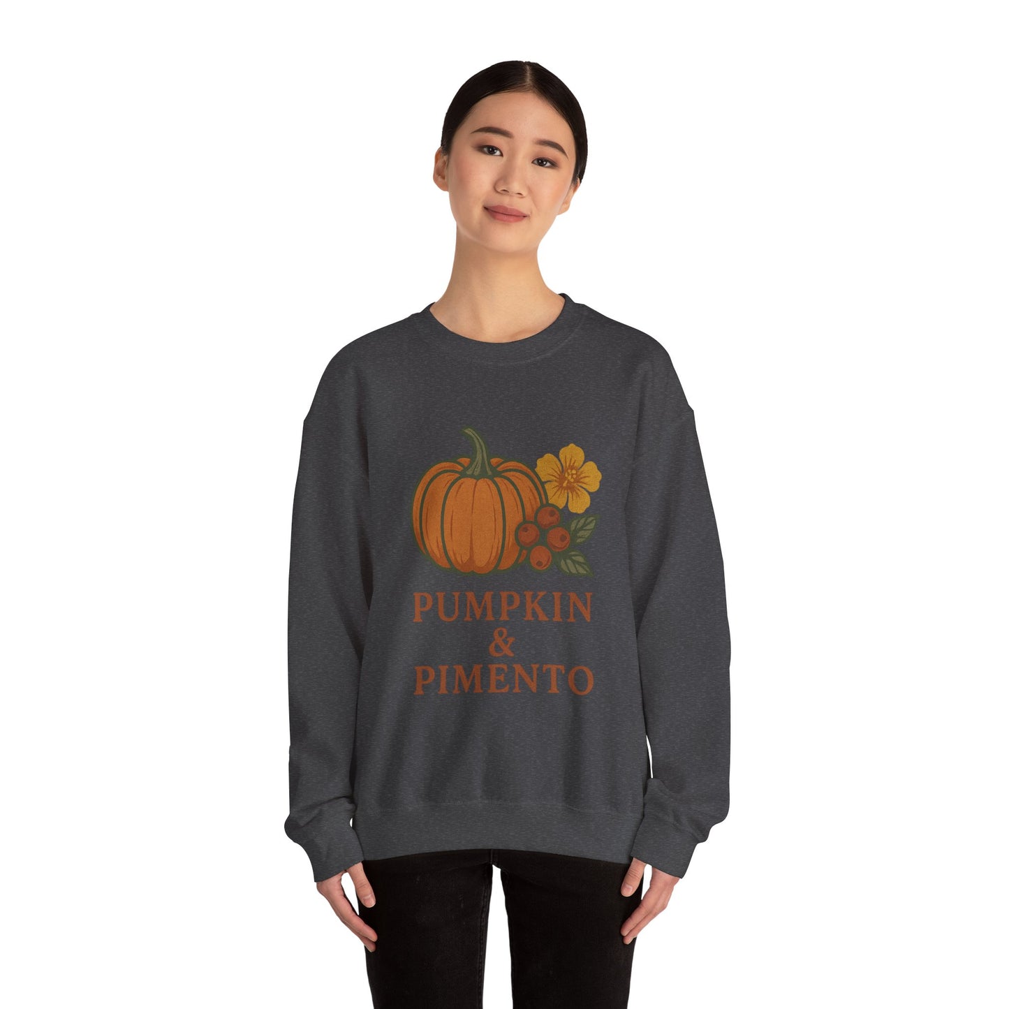 Pumpkin & Pimento Crewneck Sweatshirt, Cozy Fall Sweatshirt, Unisex Autumn Apparel, Thanksgiving Gift, Seasonal Fashion