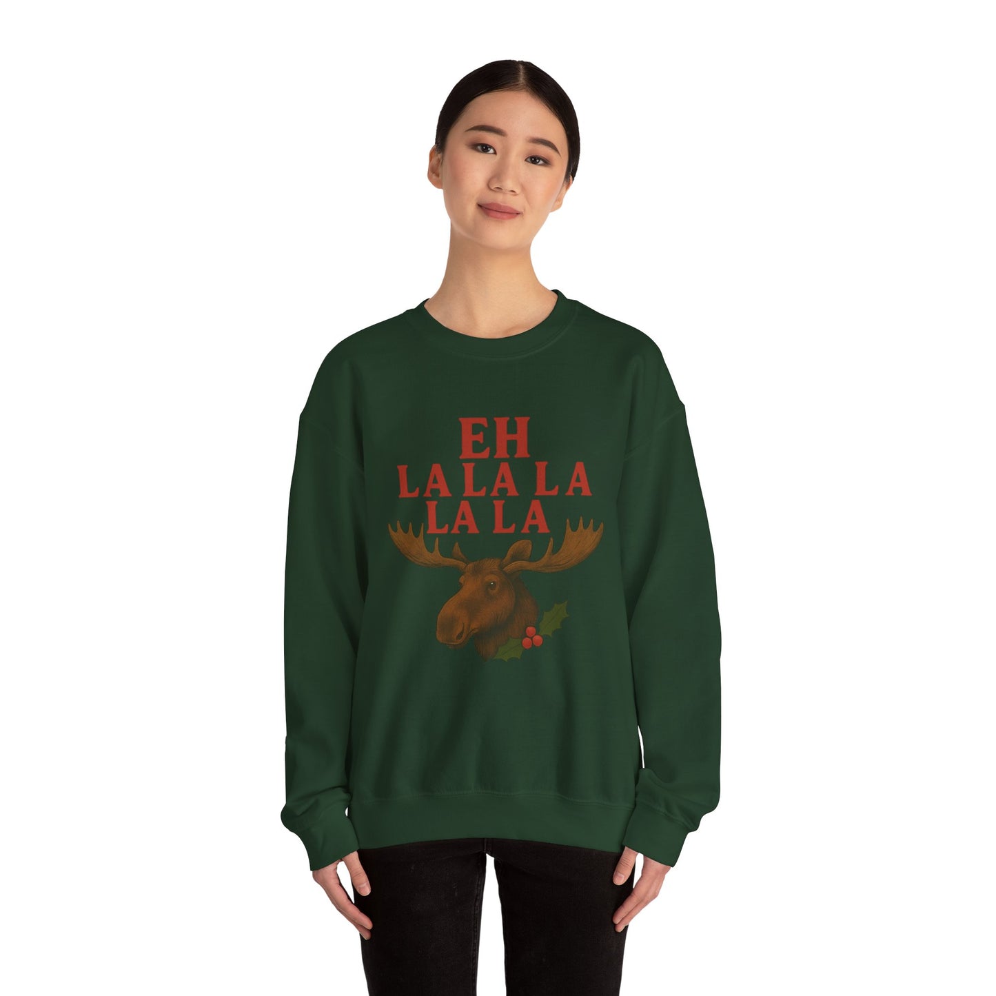 Festive Moose Sweatshirt with 'Eh La La La La La' Design, Cozy Holiday Apparel, Perfect for Christmas, Winter Parties, Gift Idea