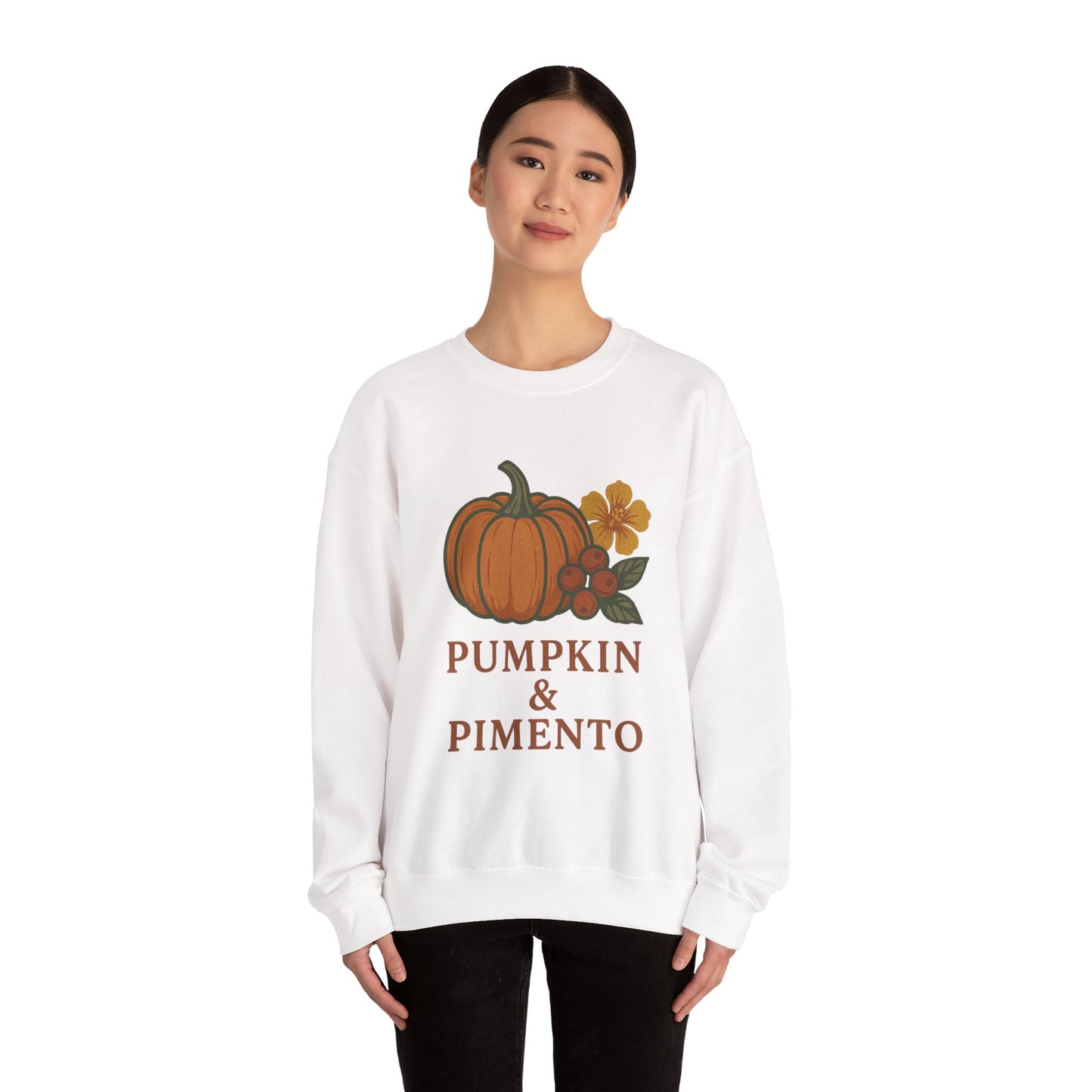 Pumpkin & Pimento Crewneck Sweatshirt, Cozy Fall Sweatshirt, Unisex Autumn Apparel, Thanksgiving Gift, Seasonal Fashion