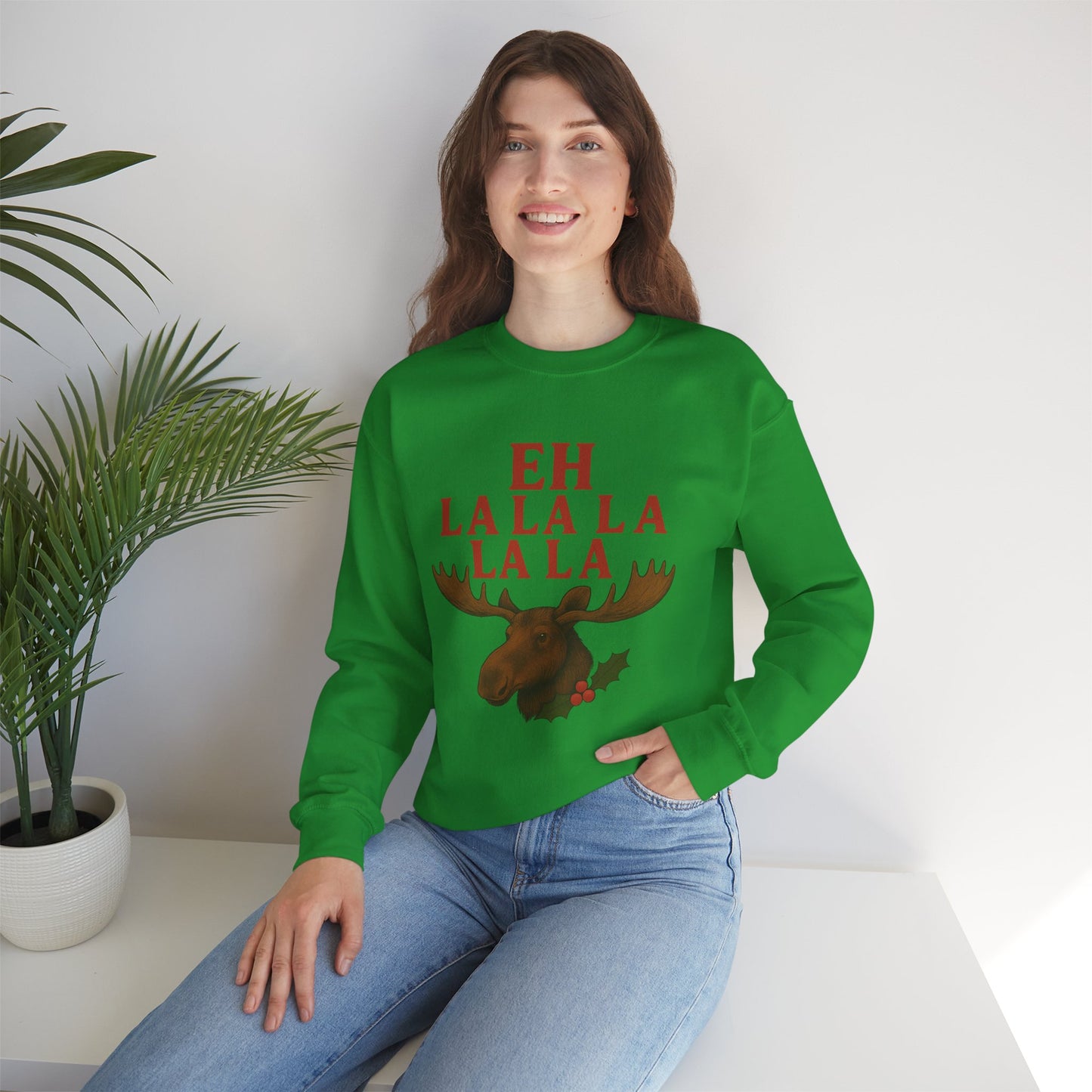 Festive Moose Sweatshirt with 'Eh La La La La La' Design, Cozy Holiday Apparel, Perfect for Christmas, Winter Parties, Gift Idea