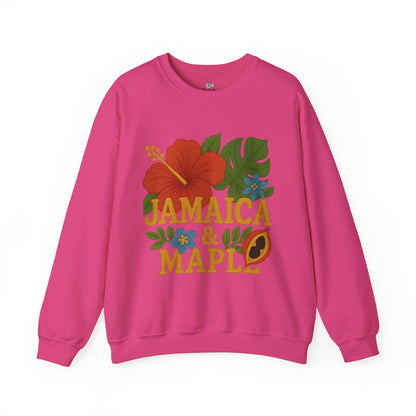 Tropical Crewneck Sweatshirt: Jamaica & Maple Floral Design, Unisex Comfort, Gift for Nature Lovers, Travel Souvenir, Summer Relaxation