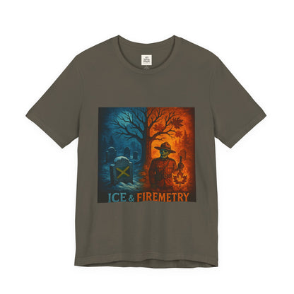 Unisex Ice & Fire Short Sleeve Tee - Firefighter Gift, Halloween Shirt, Cool Graphic Tee, Unique Adventure Wear, All-Season Style