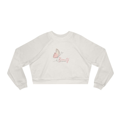 Women's Fleece Crop Pullover - Butterfly Design, Cozy Sweatshirt, Spring Fashion, Gift for Her, Casual Wear, Cute Layering Piece