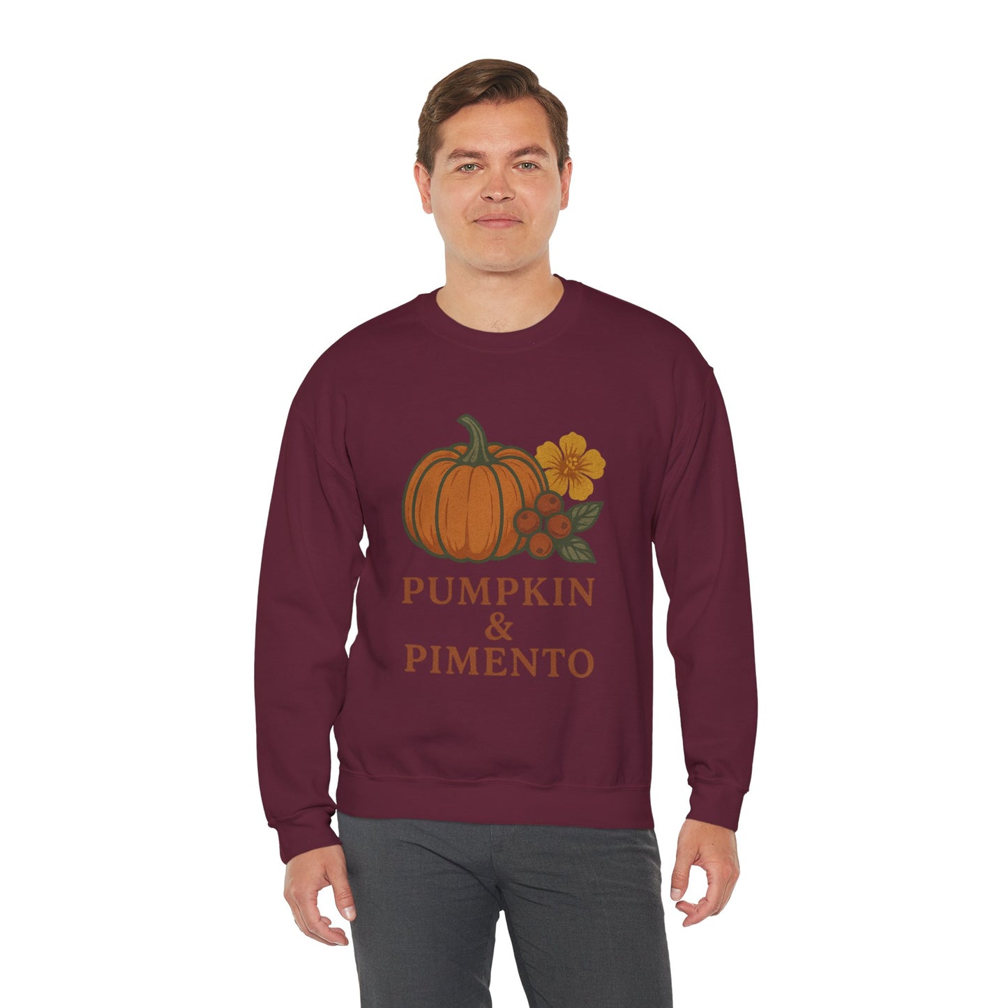 Pumpkin & Pimento Crewneck Sweatshirt, Cozy Fall Sweatshirt, Unisex Autumn Apparel, Thanksgiving Gift, Seasonal Fashion