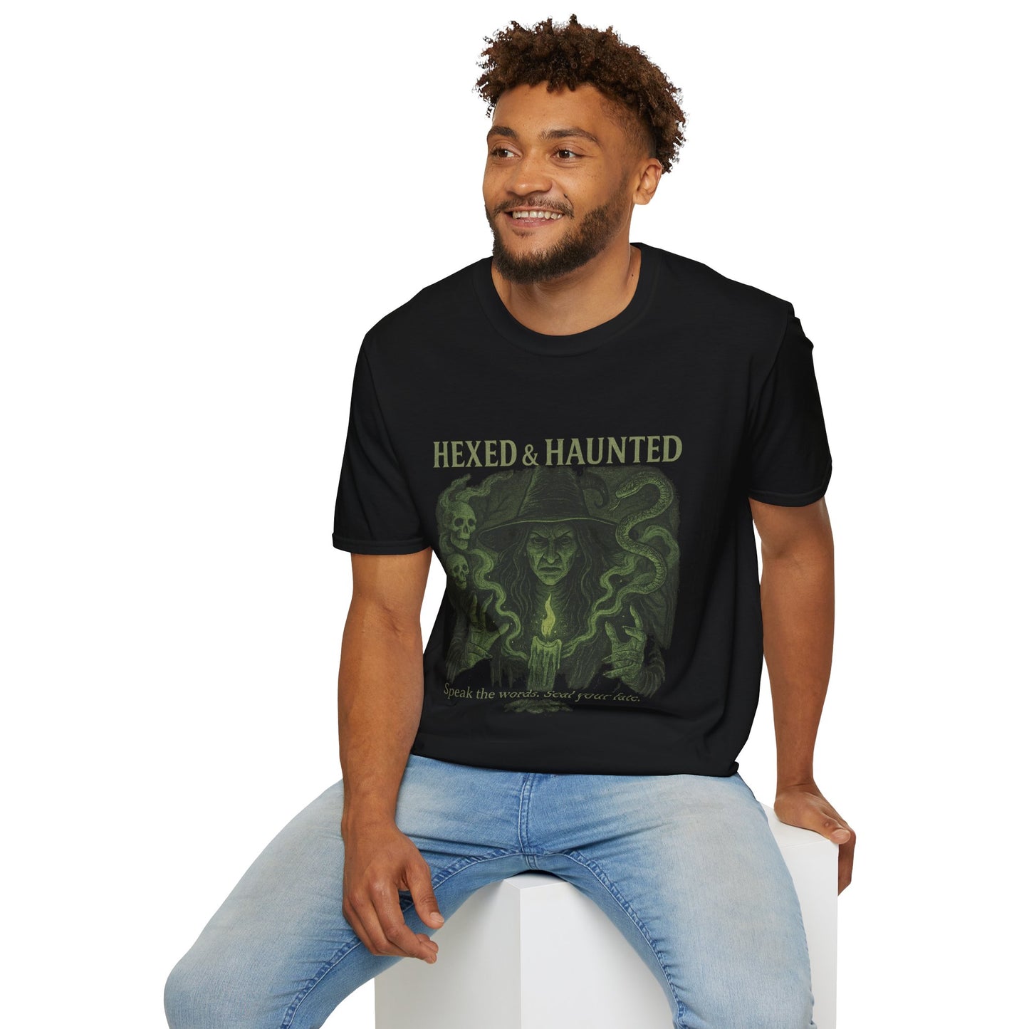 Hexed & Haunted Unisex Softstyle T-Shirt | Witchy Graphic Tee, Halloween Shirt, Spooky Apparel, Unique Gift, Casual Wear