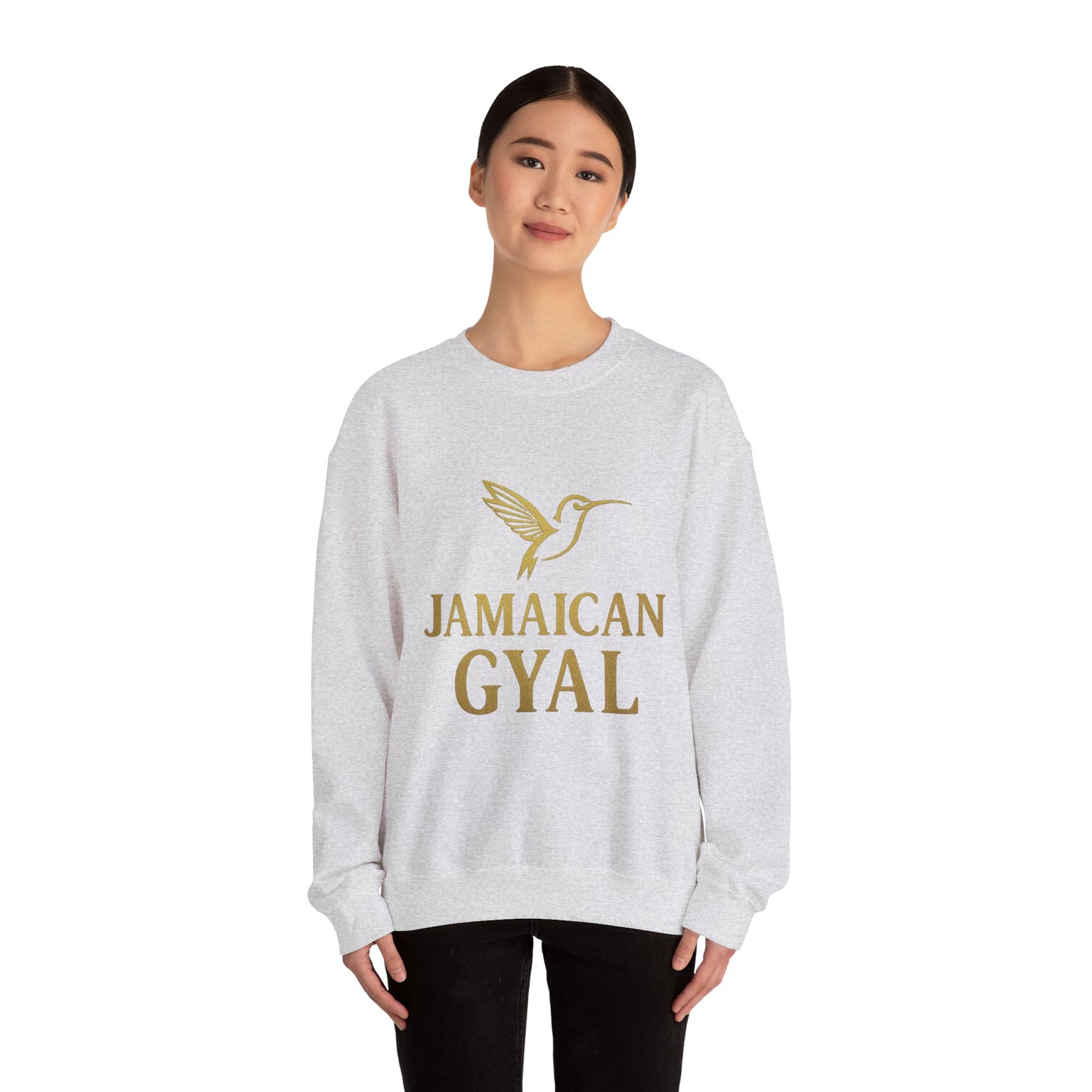 Jamaican Gyal Crewneck Sweatshirt — Gold Hummingbird Graphic