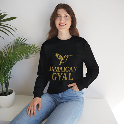 Jamaican Gyal Crewneck Sweatshirt — Gold Hummingbird Graphic
