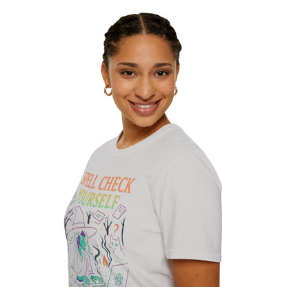 Spell Check Yourself Witchy T-Shirt, Fun Graphic Tee for Witch Lovers, Halloween Shirt, Cozy Casual Wear, Unisex Softstyle Tee