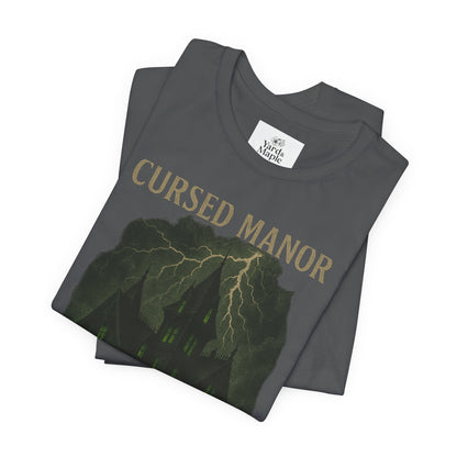 Cursed Manor Short Sleeve Tee - Spooky Halloween T-Shirt, Haunted House Theme, Casual Wear, Perfect for Horror Lovers, Gift Idea