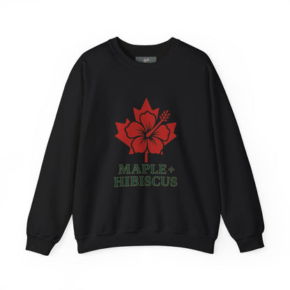 Maple + Hibiscus Crewneck Sweatshirt — Floral Maple Leaf Graphic