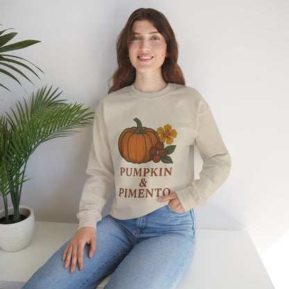Pumpkin & Pimento Crewneck Sweatshirt, Cozy Fall Sweatshirt, Unisex Autumn Apparel, Thanksgiving Gift, Seasonal Fashion