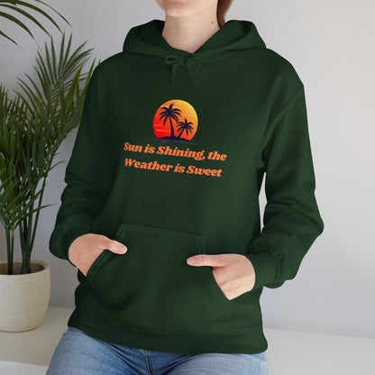 Sunshine Vibes Hoodie: Unisex Heavy Blend Sweatshirt with Tropical Design, Perfect for Summer, Beach Days, Casual Wear, Gifts