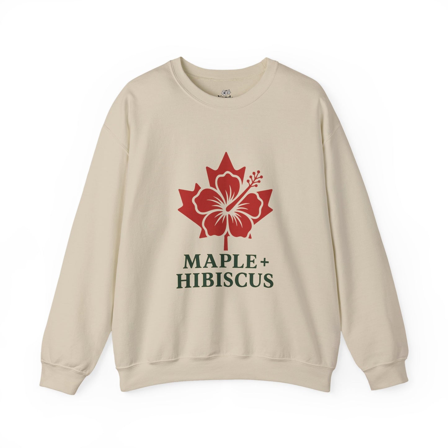 Maple + Hibiscus Crewneck Sweatshirt — Floral Maple Leaf Graphic