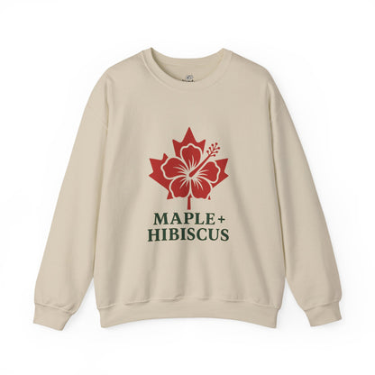 Maple + Hibiscus Crewneck Sweatshirt — Floral Maple Leaf Graphic