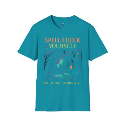 Spell Check Yourself Witchy T-Shirt, Fun Graphic Tee for Witch Lovers, Halloween Shirt, Cozy Casual Wear, Unisex Softstyle Tee