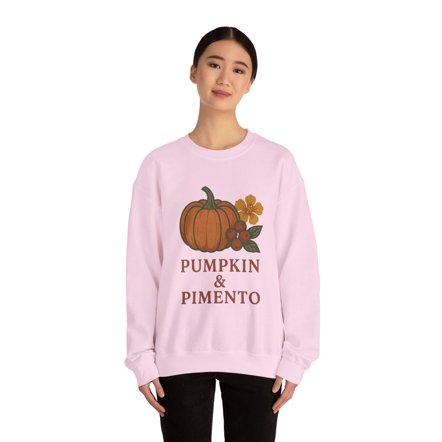 Pumpkin & Pimento Crewneck Sweatshirt, Cozy Fall Sweatshirt, Unisex Autumn Apparel, Thanksgiving Gift, Seasonal Fashion