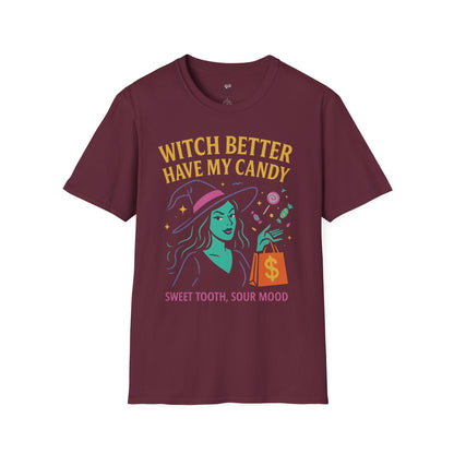 Witchy Candy T-Shirt, Halloween Apparel, Funny Halloween Shirt, Unisex Graphic Tee, Sweet Tooth Gift, Witch Costume Top