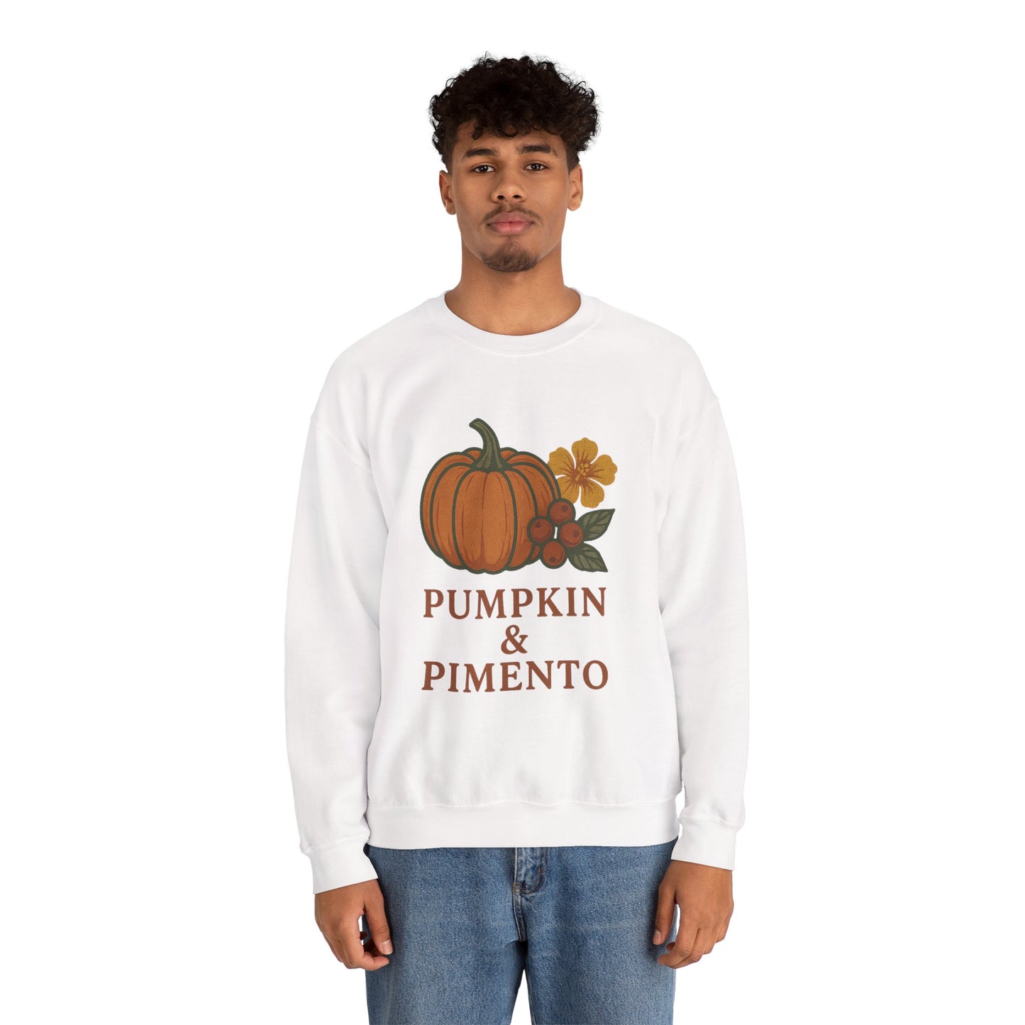 Pumpkin & Pimento Crewneck Sweatshirt, Cozy Fall Sweatshirt, Unisex Autumn Apparel, Thanksgiving Gift, Seasonal Fashion