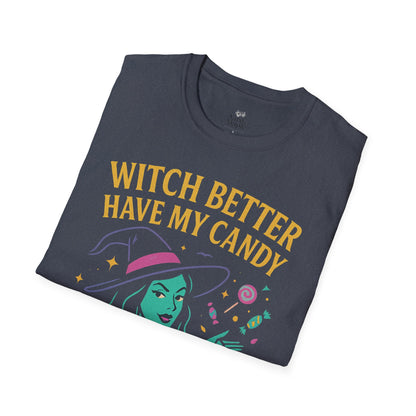Witchy Candy T-Shirt, Halloween Apparel, Funny Halloween Shirt, Unisex Graphic Tee, Sweet Tooth Gift, Witch Costume Top