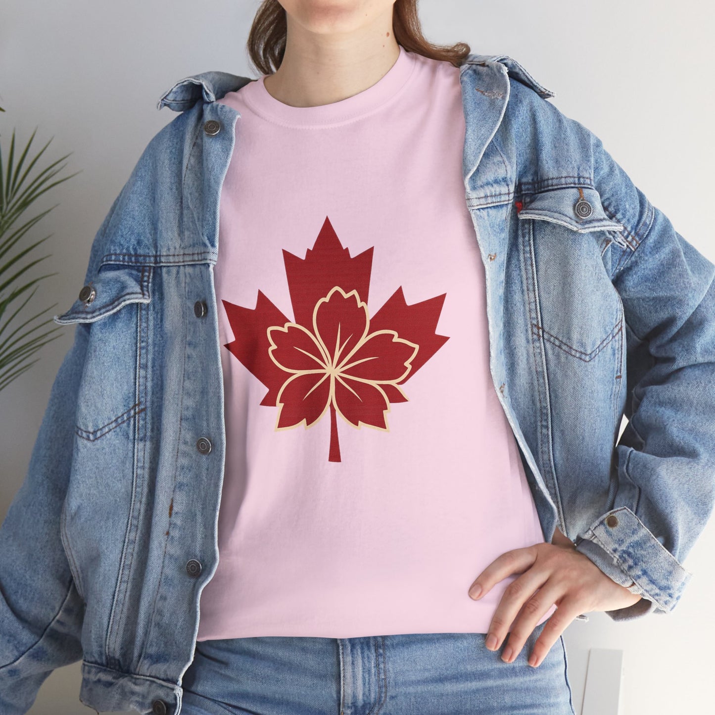 Maple Sakura Tee — Canadian Maple Leaf with Cherry Blossom Graphic