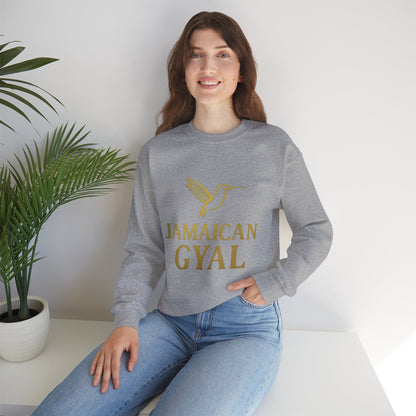 Jamaican Gyal Crewneck Sweatshirt — Gold Hummingbird Graphic