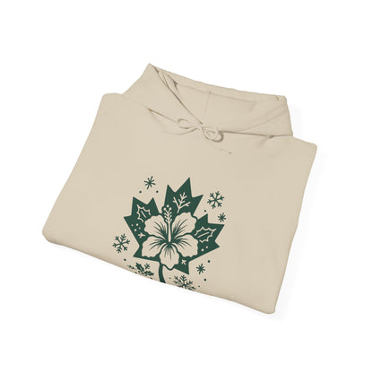 Maple Leaf Poinsettia Hoodie — Winter Floral Holiday Sweatshirt