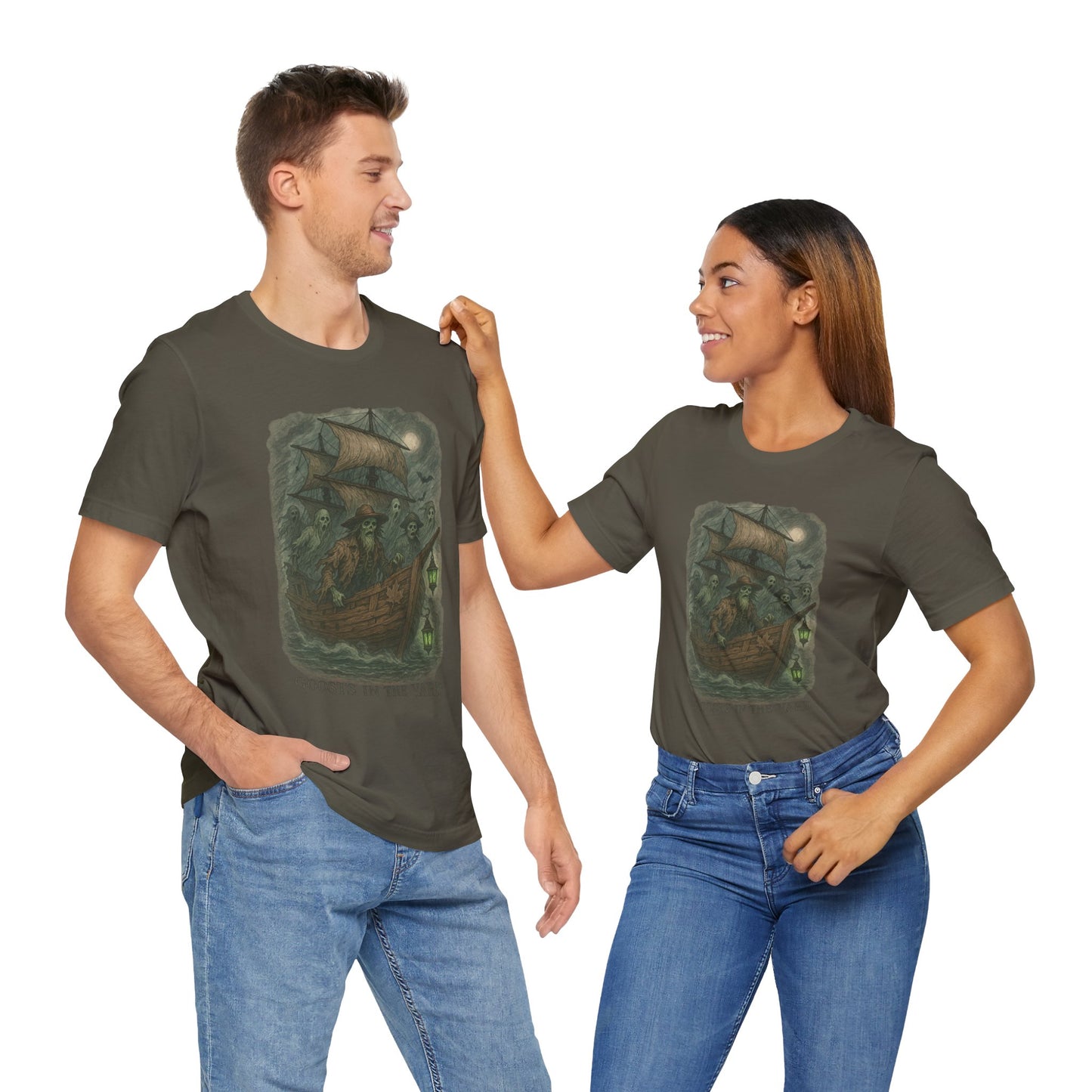 Haunted Ship Short Sleeve Tee - Spooky Halloween T-Shirt, Ghosts in the Yard Design, Unisex Shirt, Perfect for Trick or Treat, Ghost [...]