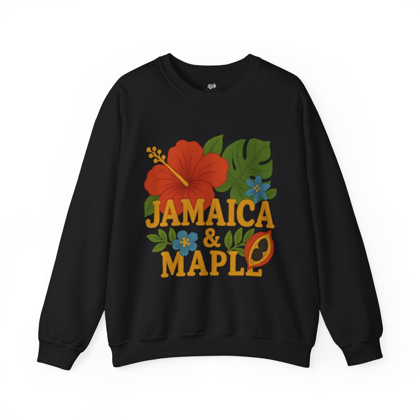 Tropical Crewneck Sweatshirt: Jamaica & Maple Floral Design, Unisex Comfort, Gift for Nature Lovers, Travel Souvenir, Summer Relaxation