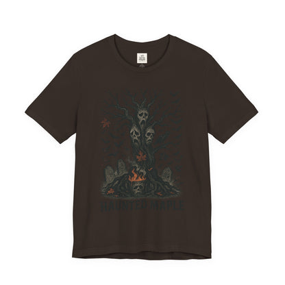Haunted Maple Tee - Unisex Jersey Short Sleeve T-Shirt for Fall, Halloween, Spooky Vibe, Ghost Lovers, Unique Gift