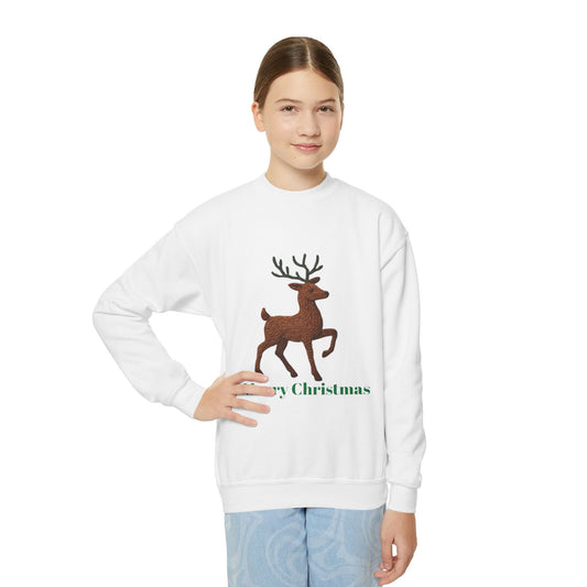Christmas Reindeer Youth Crewneck Sweatshirt, Holiday Sweater, Winter Fashion, Kids Christmas Gift, Merry Christmas Apparel