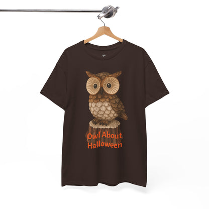 Halloween Owl Tee, Perfect for Fall Celebrations, Unisex Cotton Shirt, Cute Gift for Owl Lovers, Halloween Party Apparel, Fun Autumn Wear