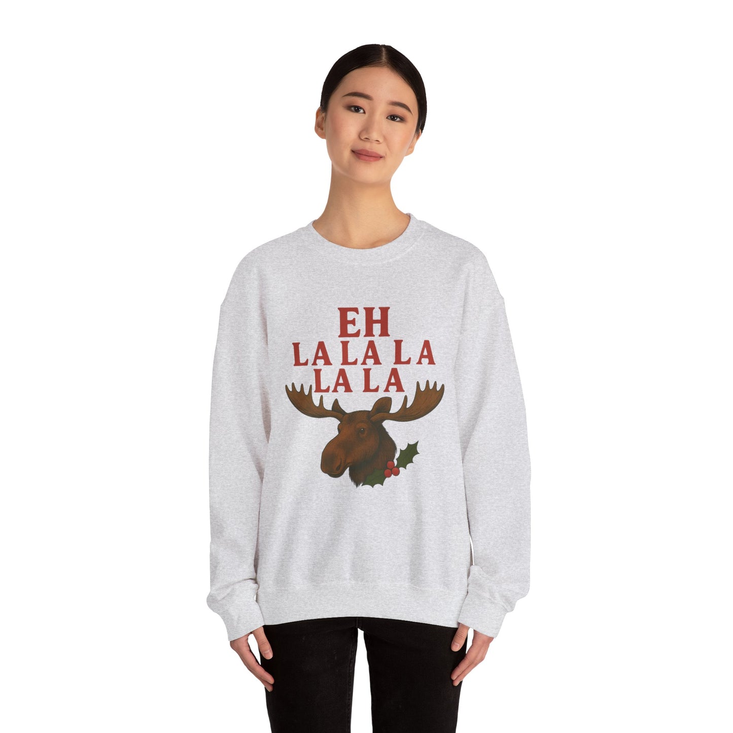 Festive Moose Sweatshirt with 'Eh La La La La La' Design, Cozy Holiday Apparel, Perfect for Christmas, Winter Parties, Gift Idea