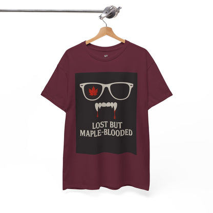 Unisex Heavy Cotton Tee with Vampire Design - Lost but Maple-Blooded Shirt for Halloween, Casual Wear, Gifts, Spooky Season, Unique Fashion