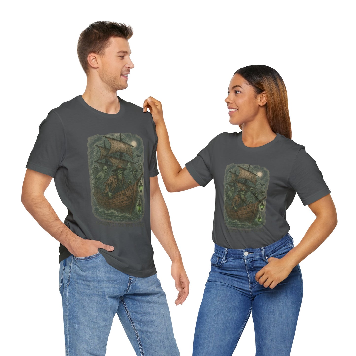 Haunted Ship Short Sleeve Tee - Spooky Halloween T-Shirt, Ghosts in the Yard Design, Unisex Shirt, Perfect for Trick or Treat, Ghost [...]