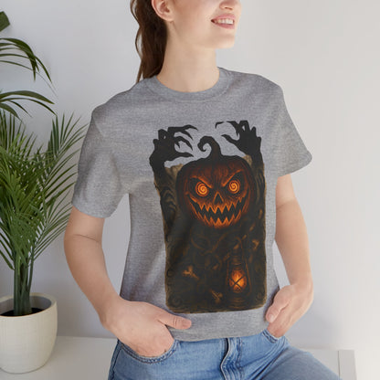 Halloween Pumpkin Tee, Unisex Jersey Short Sleeve Shirt, Fall Festival Apparel, Spooky T-Shirt, Trick or Treat Gift, Autumn Vibes