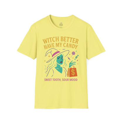 Witchy Candy T-Shirt, Halloween Apparel, Funny Halloween Shirt, Unisex Graphic Tee, Sweet Tooth Gift, Witch Costume Top