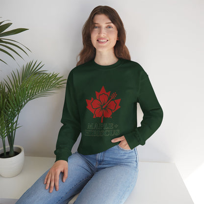 Maple + Hibiscus Crewneck Sweatshirt — Floral Maple Leaf Graphic