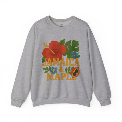 Tropical Crewneck Sweatshirt: Jamaica & Maple Floral Design, Unisex Comfort, Gift for Nature Lovers, Travel Souvenir, Summer Relaxation