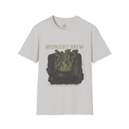 Midnight Brew Unisex T-Shirt, Witchy Tee, Halloween Apparel, Casual Wear, Fun Gift, Cozy Essentials