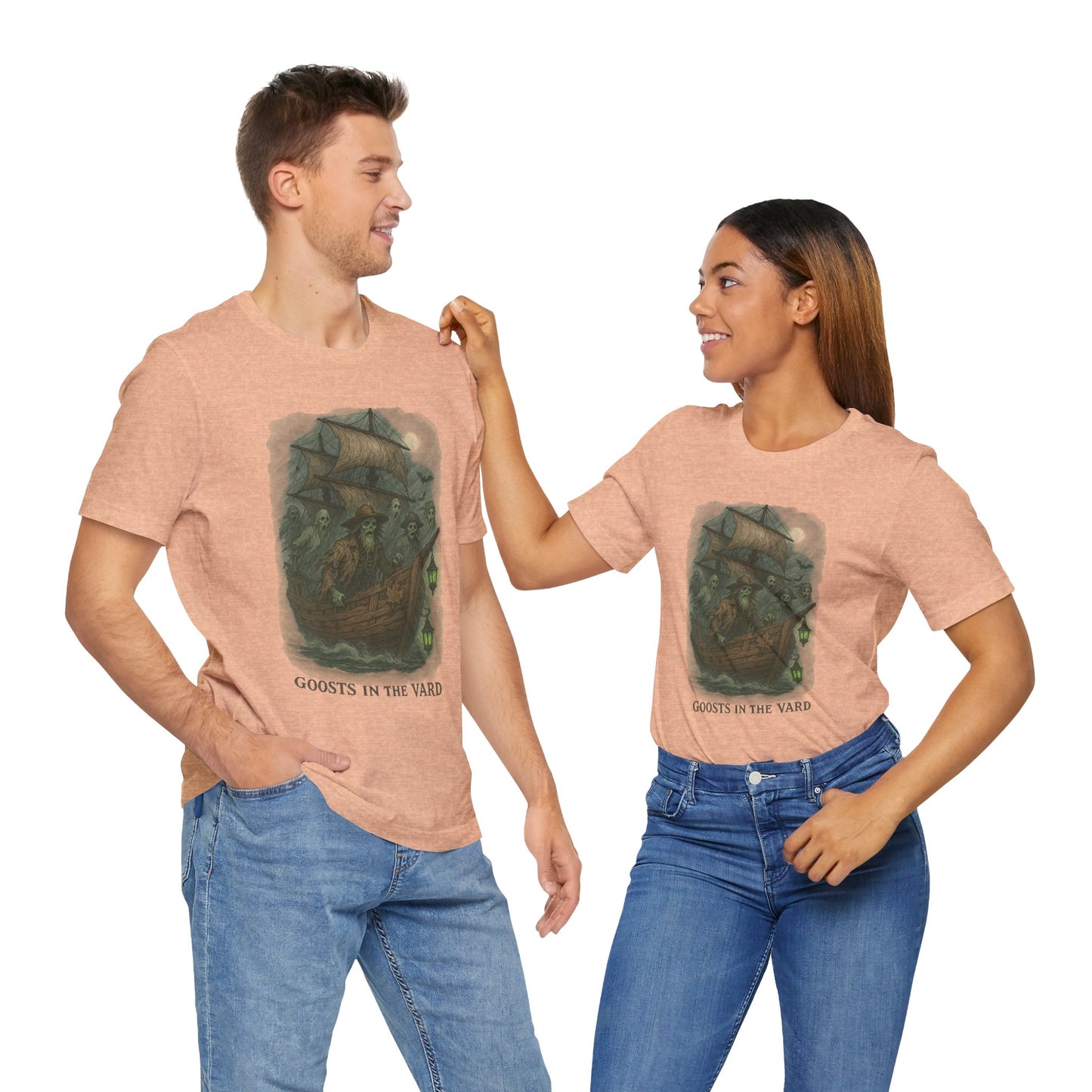 Haunted Ship Short Sleeve Tee - Spooky Halloween T-Shirt, Ghosts in the Yard Design, Unisex Shirt, Perfect for Trick or Treat, Ghost [...]