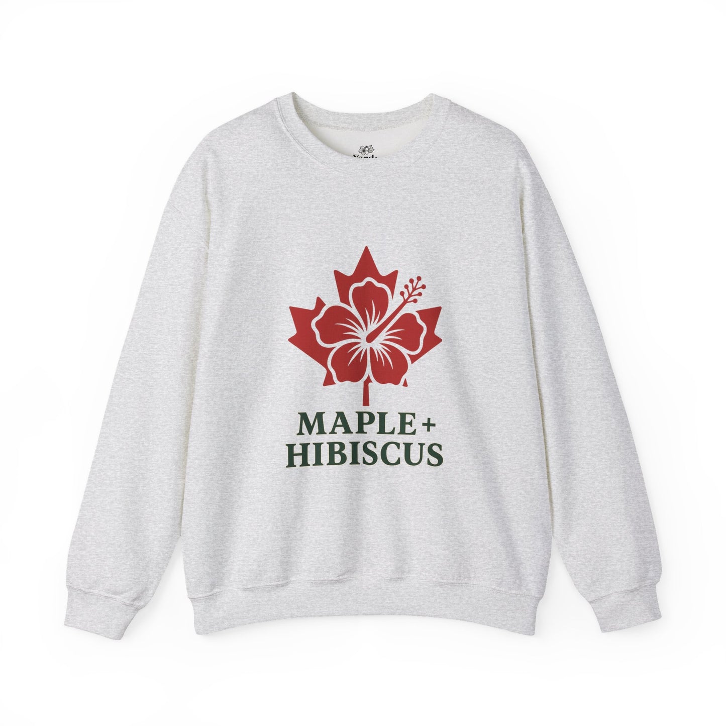 Maple + Hibiscus Crewneck Sweatshirt — Floral Maple Leaf Graphic