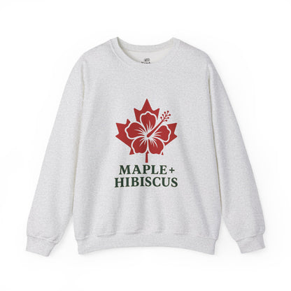Maple + Hibiscus Crewneck Sweatshirt — Floral Maple Leaf Graphic